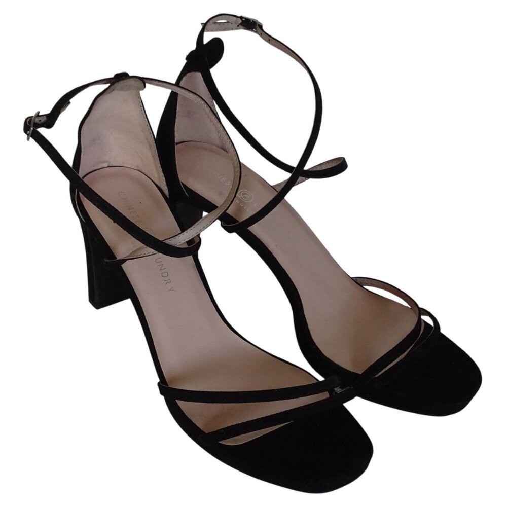 Chinese Laundry Black Suede Strappy Block Heels Sandals Women Size 11 42.5
